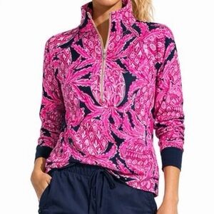 Lilly Pulitzer Skipper Popover Pineapple Safari Print Zip Pullover Like New XXS
